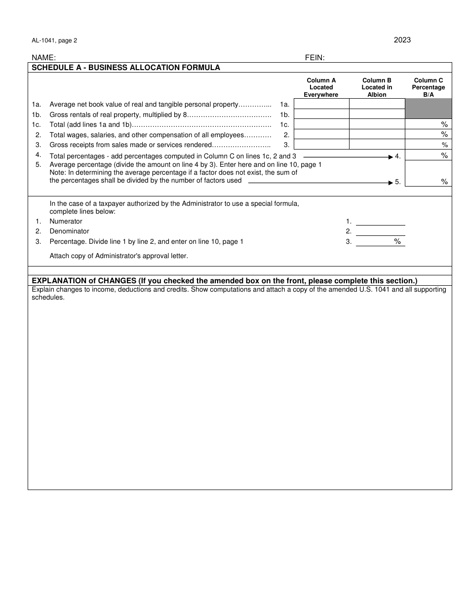 Form AL-1041 Fiduciary Income Tax Return - City of Albion, Michigan, Page 2