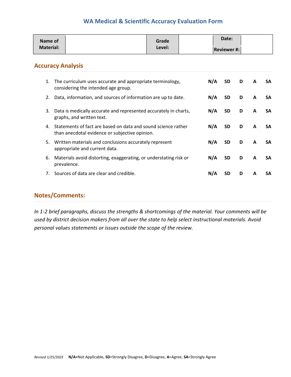 WA Medical  Scientific Accuracy Evaluation Form - Washington, Page 1