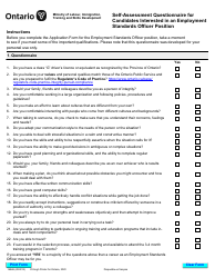 Document preview: Form 1986E Self-assessment Questionnaire for Candidates Interested in an Employment Standards Officer Position - Ontario, Canada