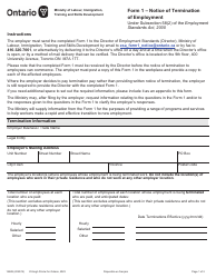 Form 1 (1552E) Notice of Termination of Employment - Ontario, Canada