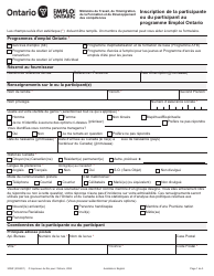Document preview: Forme 3006F Inscription De La Participante Ou Du Participant Au Programme Emploi Ontario - Ontario, Canada (French)