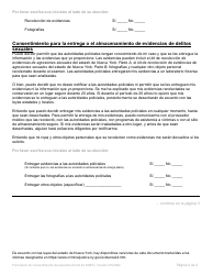 Parte A Agresion Sexual Formulario De Consentimiento Del Paciente Para Recoleccion De Evidencias Y Para Su Entrega O Almacenamiento - New York (Spanish), Page 2