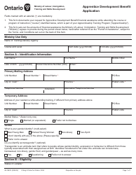 Form 89-1827E Apprentice Development Benefit Application - Ontario, Canada