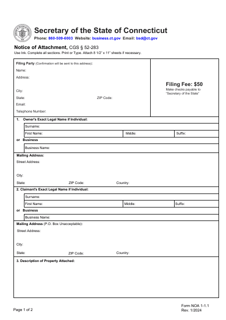 Form NOA1-1.1 Notice of Attachment - Connecticut