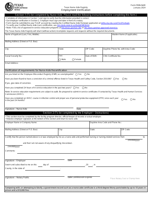 Form 5506-NAR Employment Verification - Texas