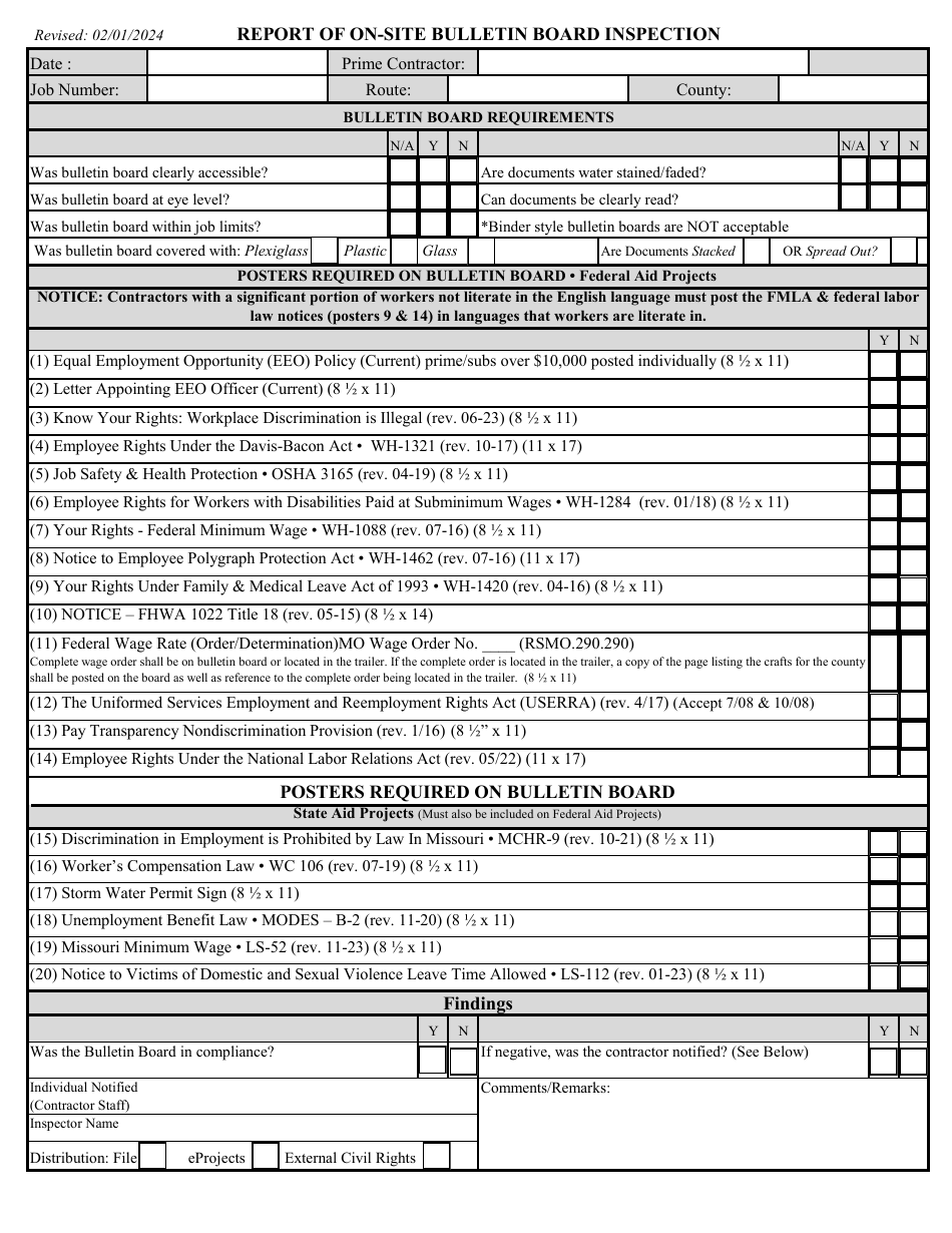 Missouri Report of on-Site Bulletin Board Inspection Download Fillable ...