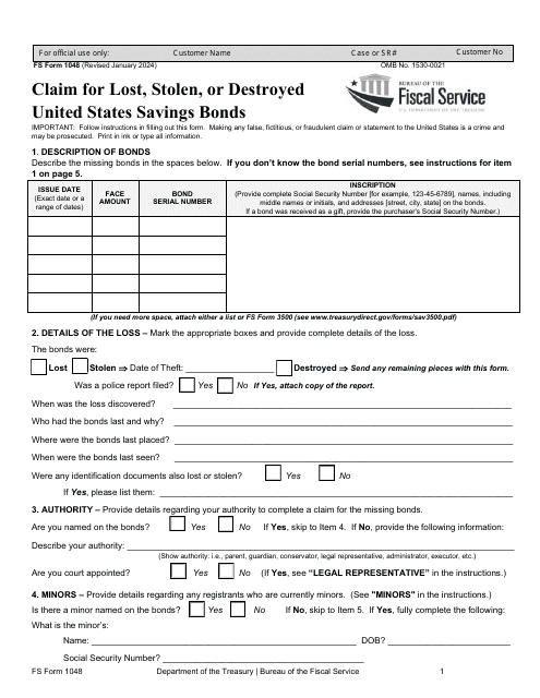 FS Form 1048  Printable Pdf