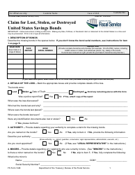 FS Form 1048 Claim for Lost, Stolen, or Destroyed United States Savings Bonds