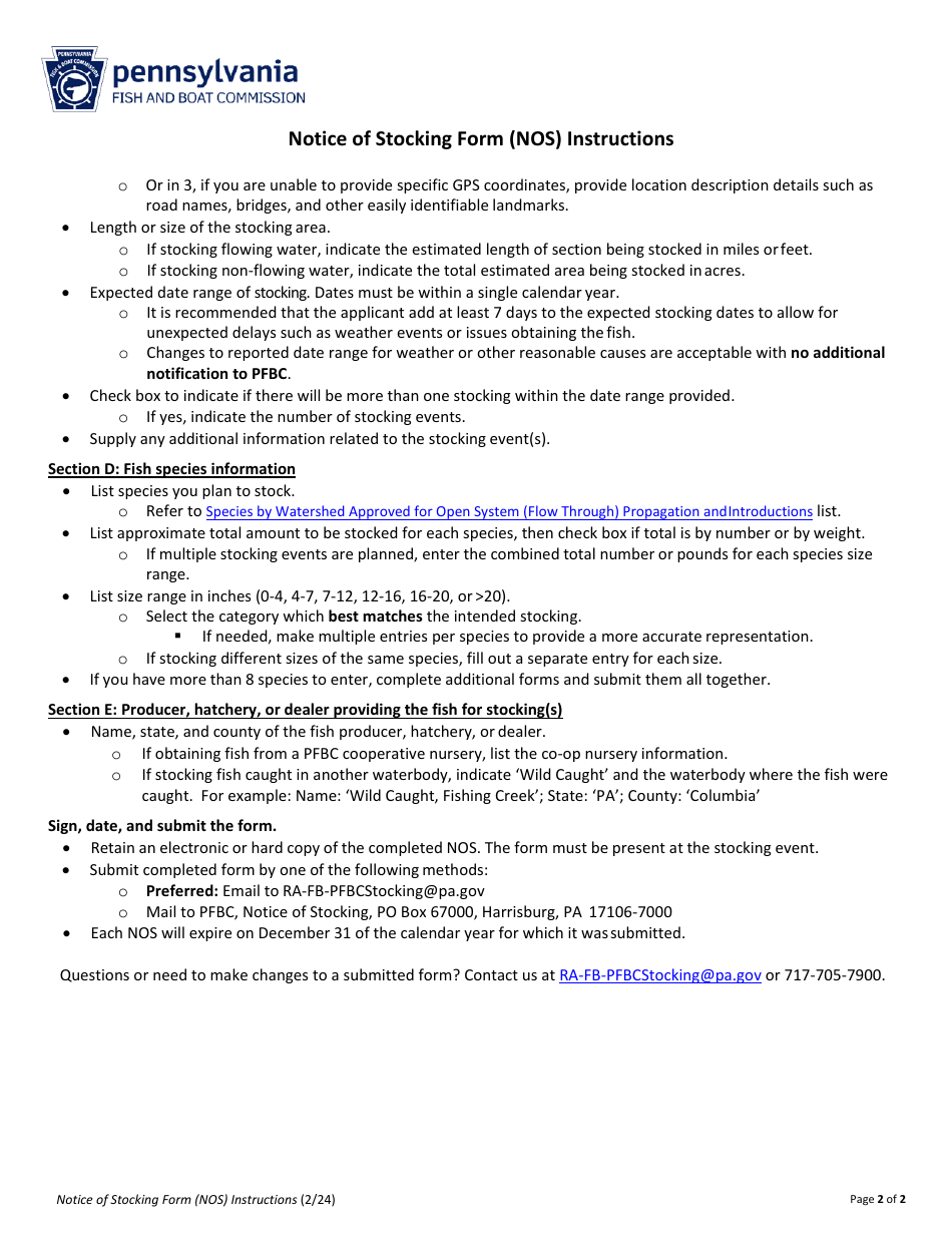 Form PFBC-NOS-001 Notice of Stocking - Pennsylvania, Page 3