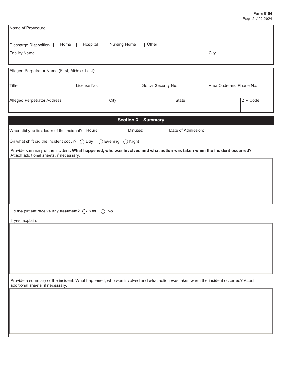 Form 6104 Download Fillable PDF or Fill Online Freestanding Emergency ...