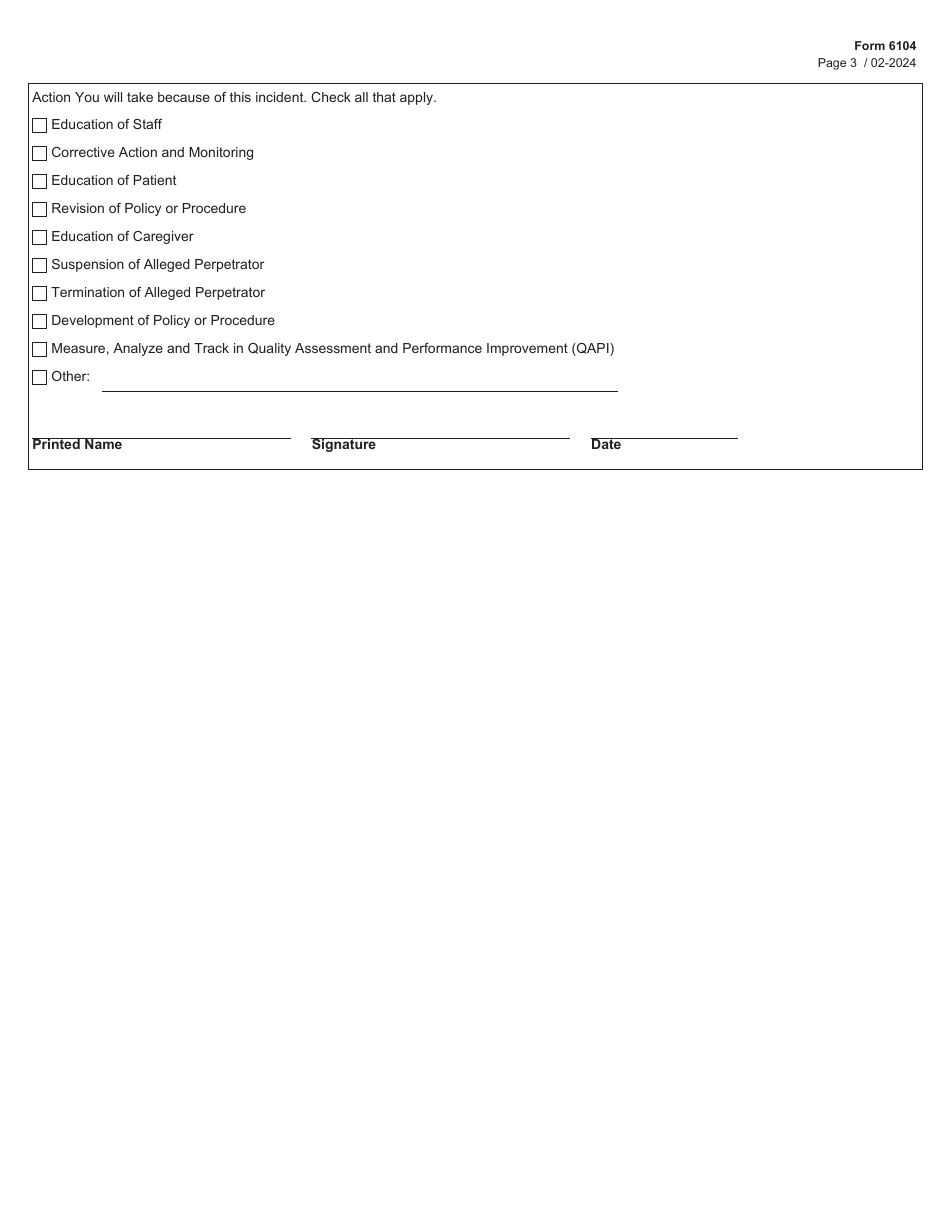Form 6104 Download Fillable PDF or Fill Online Freestanding Emergency ...