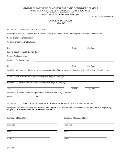 Form OCRP-121 Consent to Solicit - Virginia