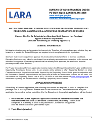 Prelicensure Course Approval Application and Notice Residential Builders and Residential Maintenance &amp; Alterations Contractors - Michigan