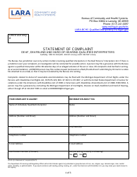 Document preview: Statement of Complaint - Deaf, Deafblind and Hard of Hearing Qualified Interpreters - Michigan