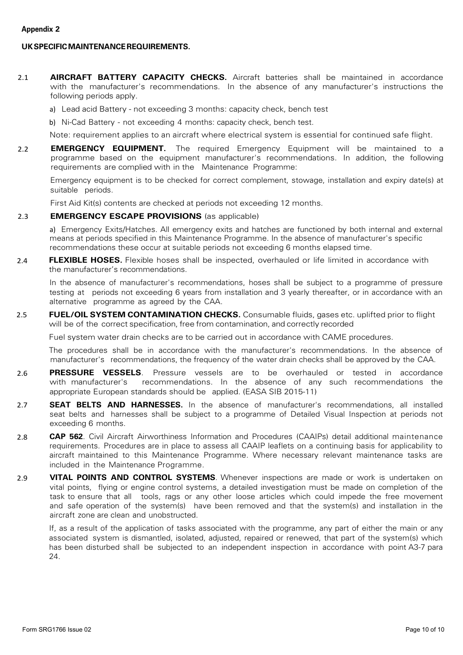 Form SRG1766 Application for Approval or Notification of the Indirect Approval, of a Maintenance Programme for Cap553, Bcar A3-7 National Permit to Fly Aircraft - United Kingdom, Page 10