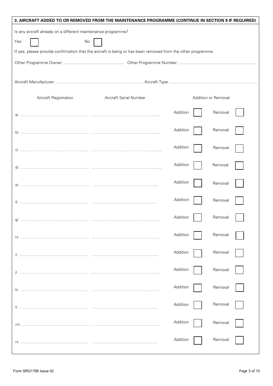 Form SRG1766 Application for Approval or Notification of the Indirect Approval, of a Maintenance Programme for Cap553, Bcar A3-7 National Permit to Fly Aircraft - United Kingdom, Page 3