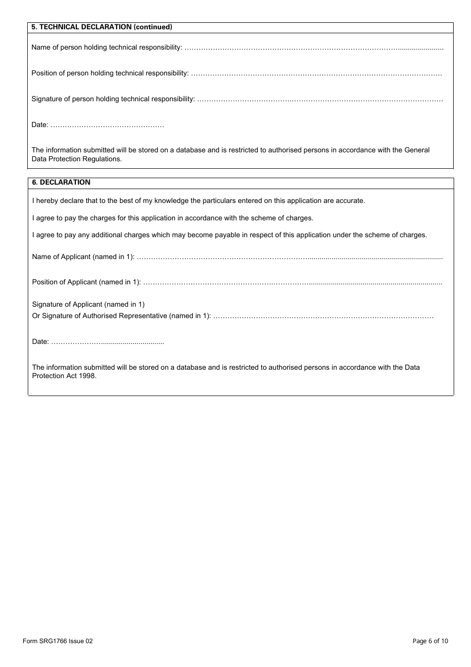 Form SRG1766 Application for Approval or Notification of the Indirect Approval, of a Maintenance Programme for Cap553, Bcar A3-7 National Permit to Fly Aircraft - United Kingdom, Page 6