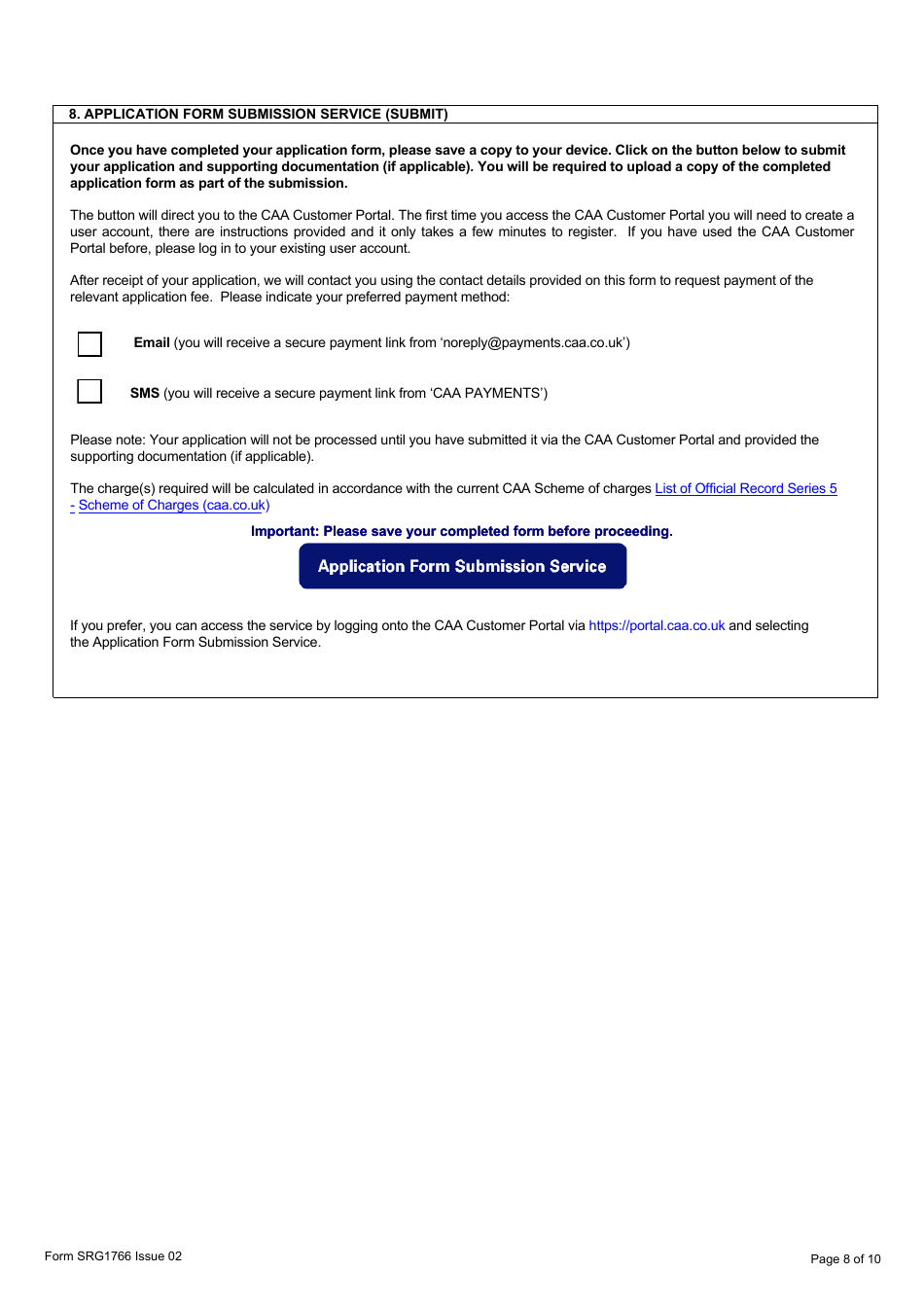 Form SRG1766 Application for Approval or Notification of the Indirect Approval, of a Maintenance Programme for Cap553, Bcar A3-7 National Permit to Fly Aircraft - United Kingdom, Page 8