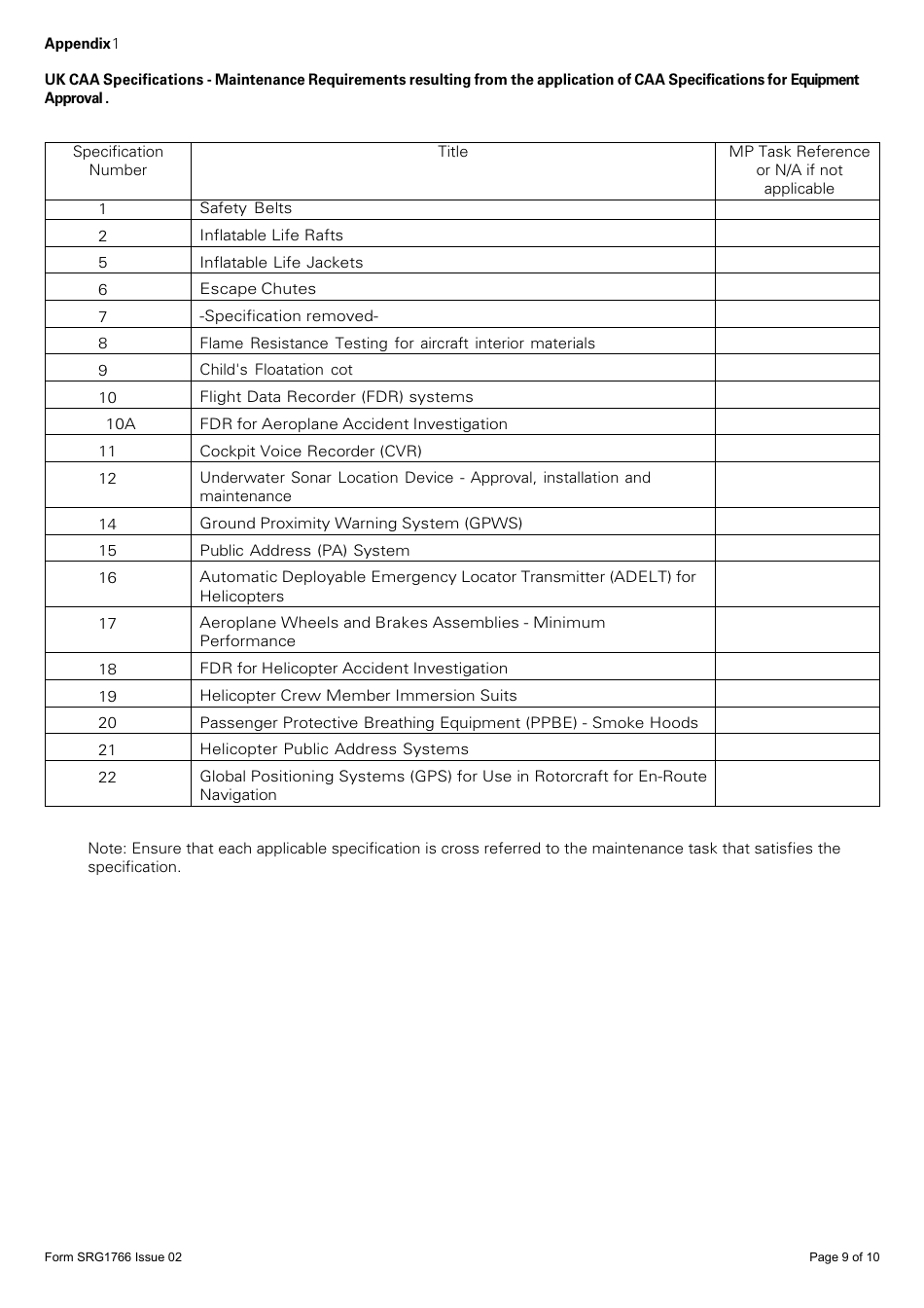 Form SRG1766 Application for Approval or Notification of the Indirect Approval, of a Maintenance Programme for Cap553, Bcar A3-7 National Permit to Fly Aircraft - United Kingdom, Page 9