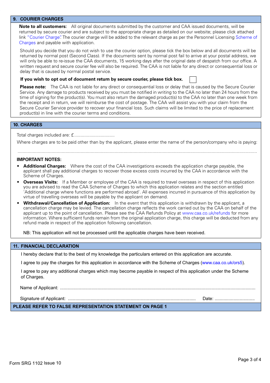 Form SRG1102 Application to Renew a UK Private / Professional Flight Crew Licence - United Kingdom, Page 3