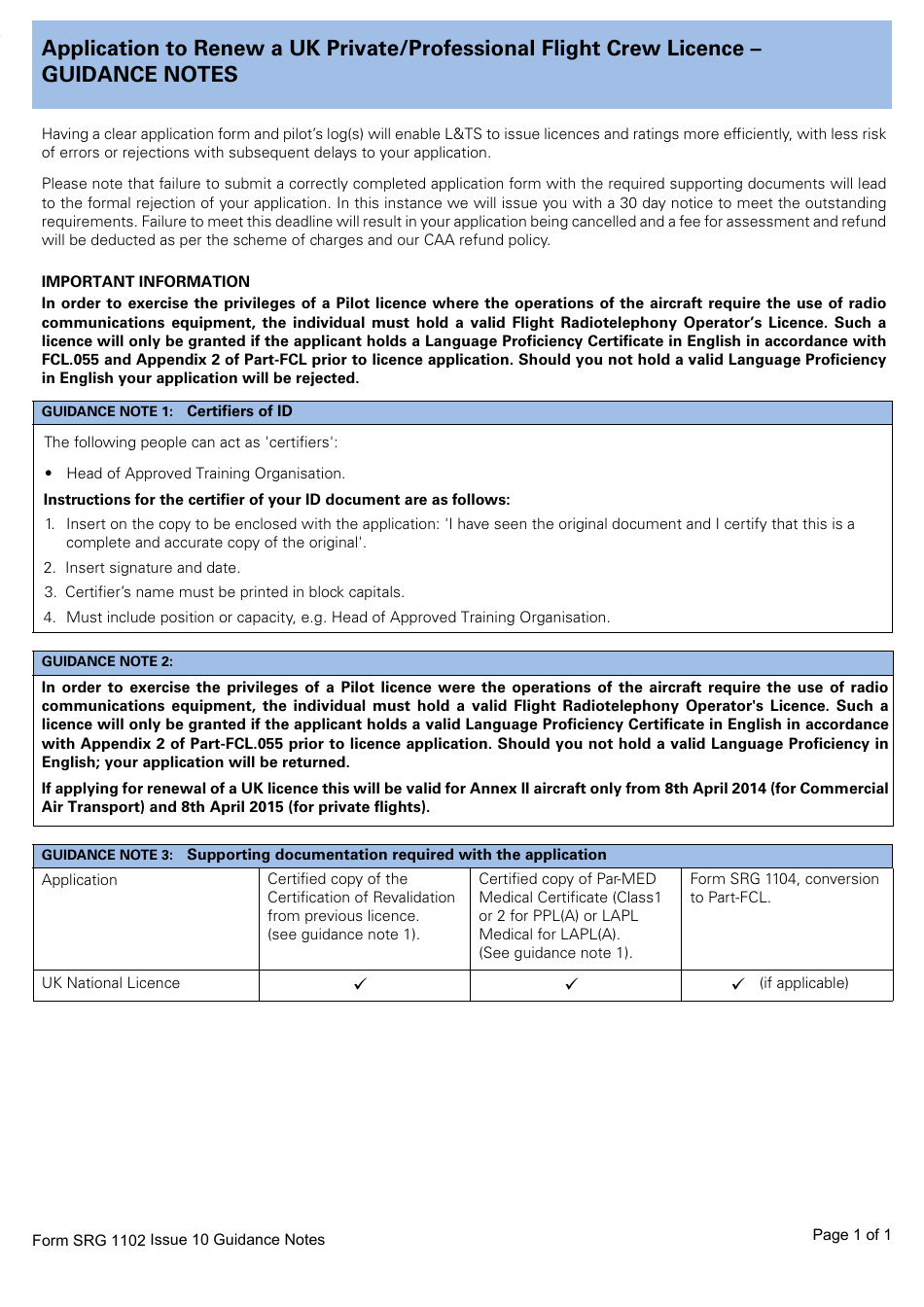 Form SRG1102 Application to Renew a UK Private / Professional Flight Crew Licence - United Kingdom, Page 5
