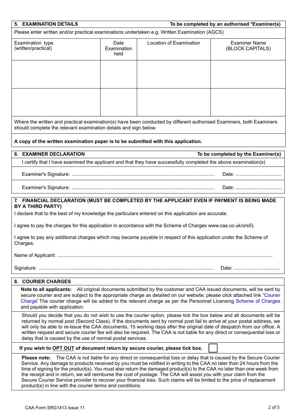 CAA Form SRG1413 Application for Radio Operators Certificate of Competence - United Kingdom, Page 2
