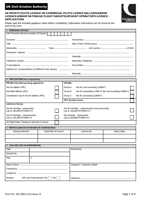 Form FCL100 (SRG1115)  Printable Pdf