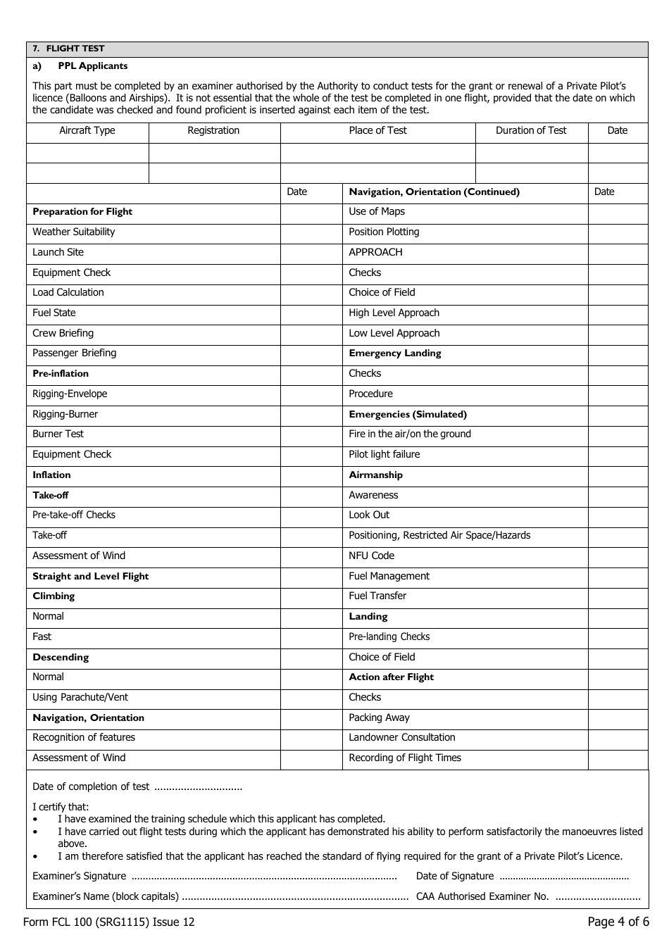 Form FCL100 (SRG1115) UK Private Pilots Licence or Commercial Pilots Licence Balloon / Airship Licence / Airship Rating / UK Flight Radiotelephony Operators Licence - Application - United Kingdom, Page 4