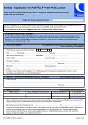 Form SRG1105AS Airship - Application for Part-Fcl Private Pilot Licence - United Kingdom