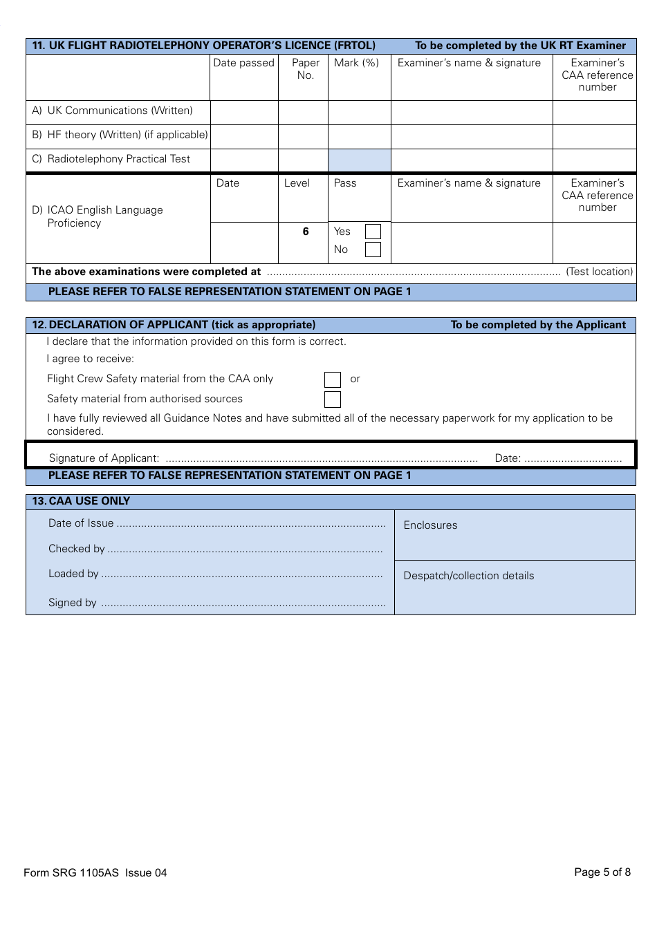 Form SRG1105AS Airship - Application for Part-Fcl Private Pilot Licence - United Kingdom, Page 5