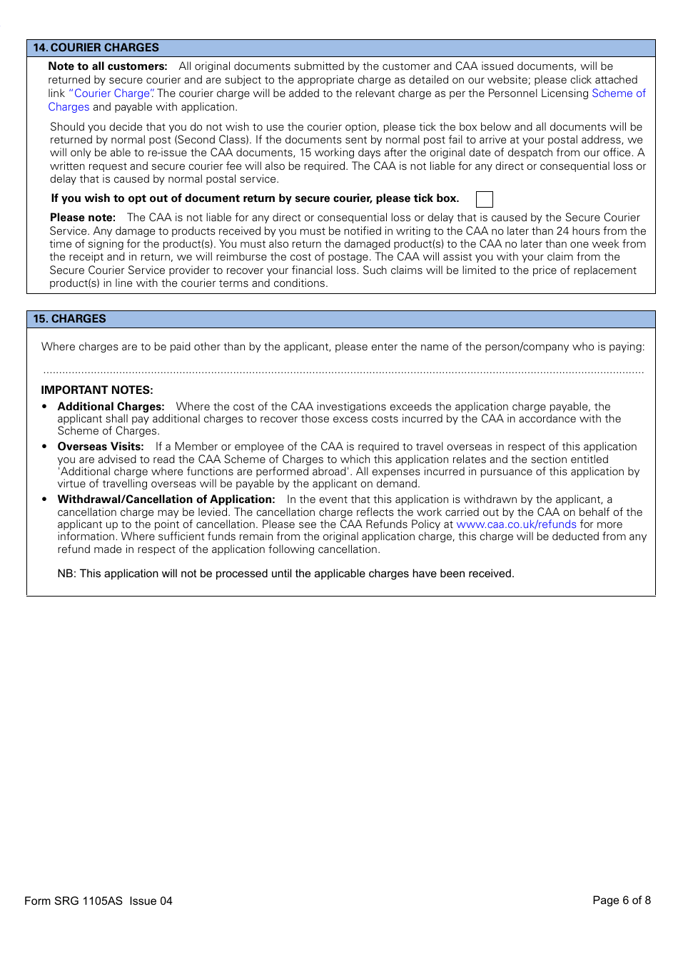 Form SRG1105AS Airship - Application for Part-Fcl Private Pilot Licence - United Kingdom, Page 6