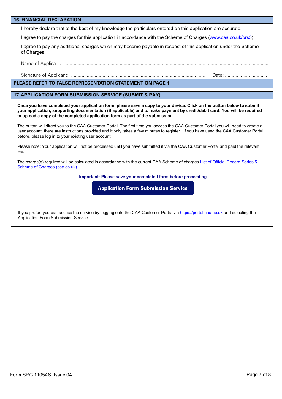 Form SRG1105AS Airship - Application for Part-Fcl Private Pilot Licence - United Kingdom, Page 7
