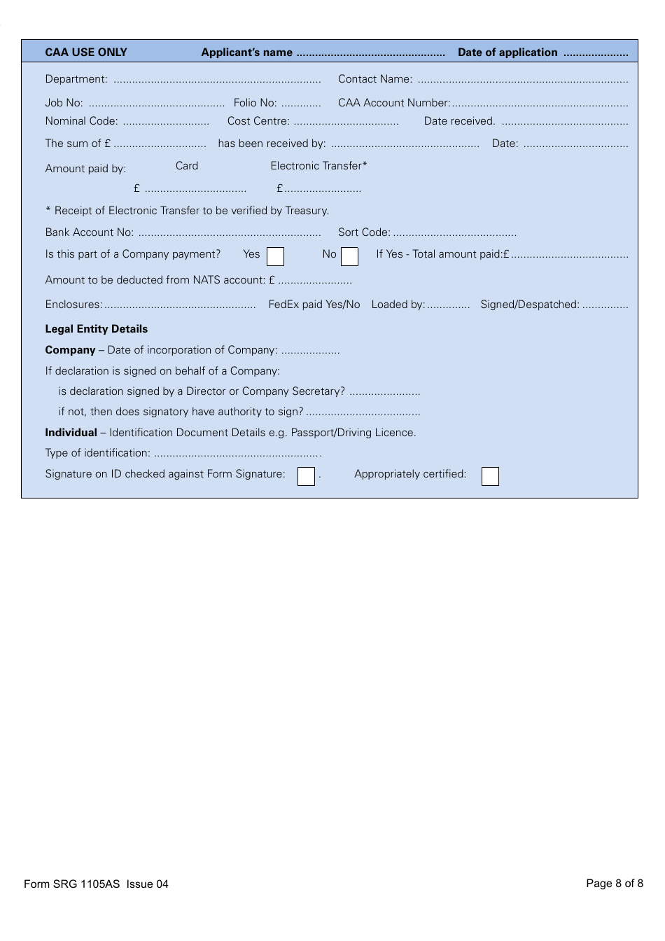 Form SRG1105AS Airship - Application for Part-Fcl Private Pilot Licence - United Kingdom, Page 8