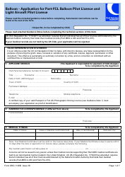 Form SRG1105B Balloon - Application for Part-Fcl Balloon Pilot Licence and Light Aircraft Pilot Licence - United Kingdom