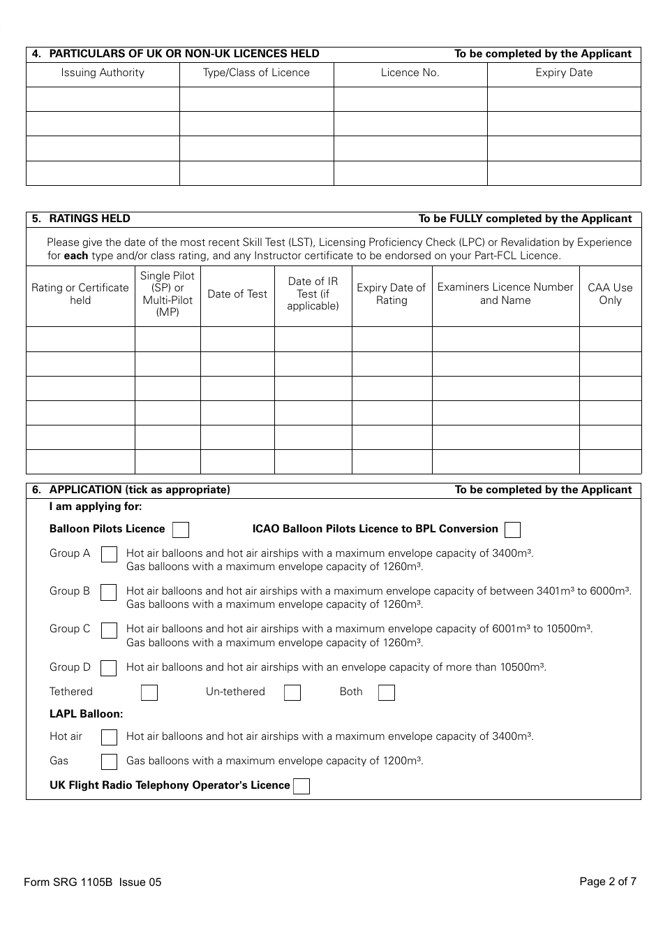 Form SRG1105B Balloon - Application for Part-Fcl Balloon Pilot Licence and Light Aircraft Pilot Licence - United Kingdom, Page 2