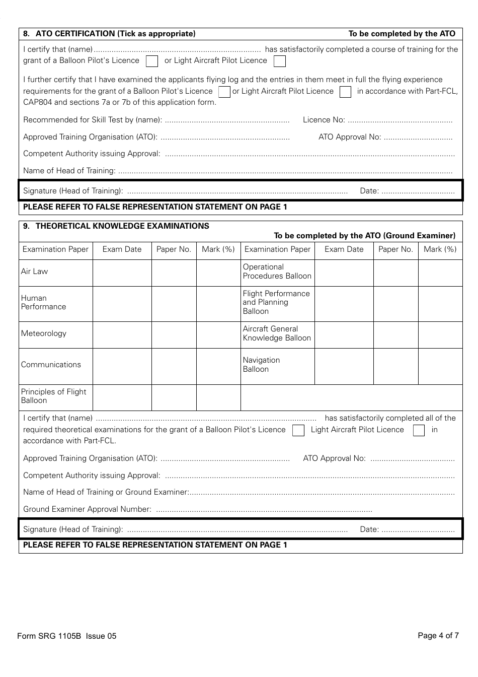 Form SRG1105B Balloon - Application for Part-Fcl Balloon Pilot Licence and Light Aircraft Pilot Licence - United Kingdom, Page 4