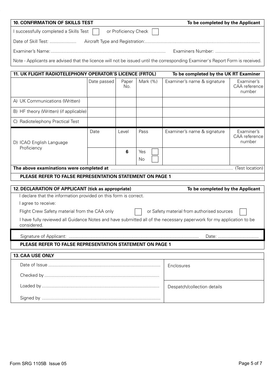 Form SRG1105B Balloon - Application for Part-Fcl Balloon Pilot Licence and Light Aircraft Pilot Licence - United Kingdom, Page 5