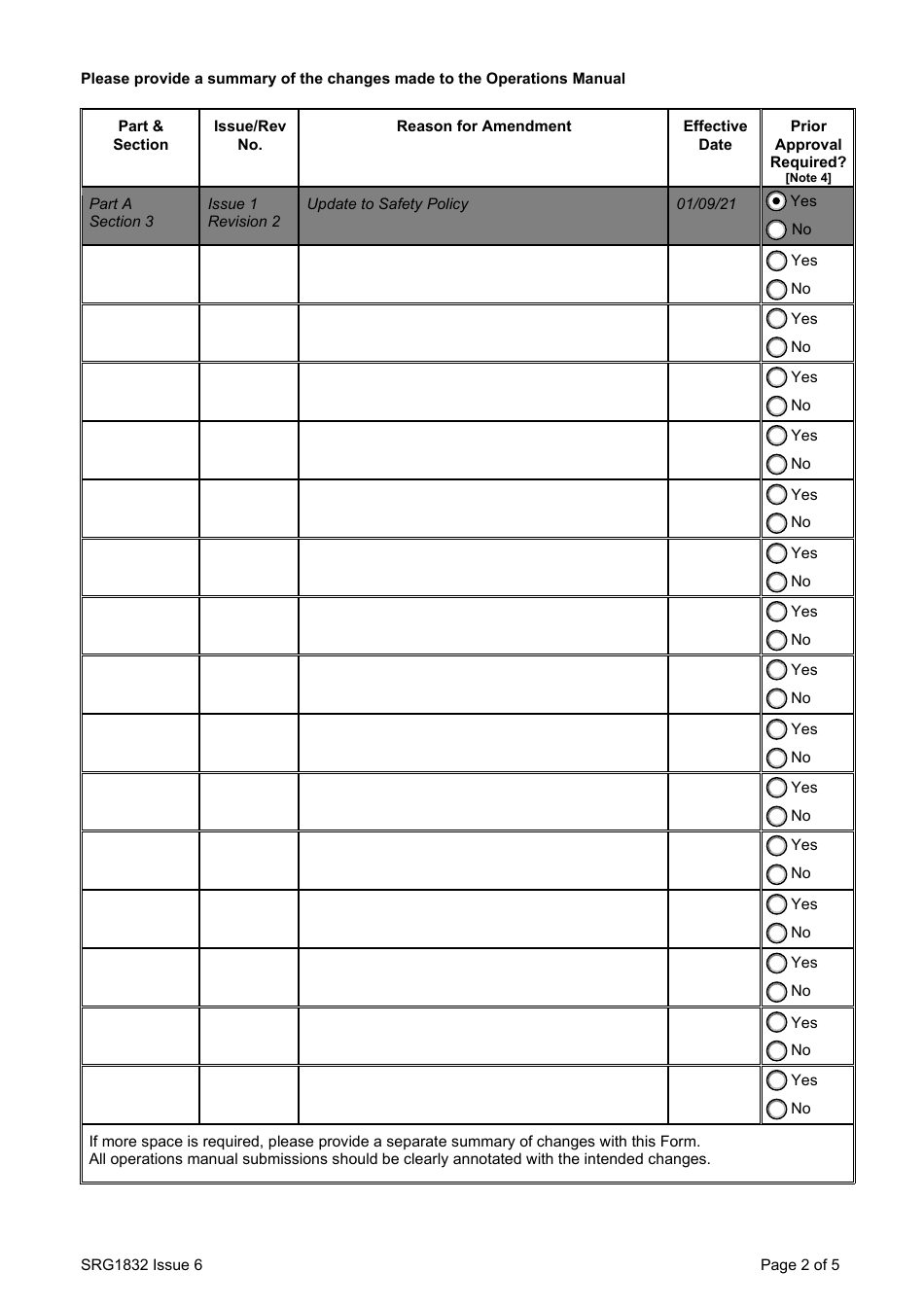 Form SRG1832 Aoc / Paoc Operations Manual Notice of Proposed Amendment (Npa) - United Kingdom, Page 2