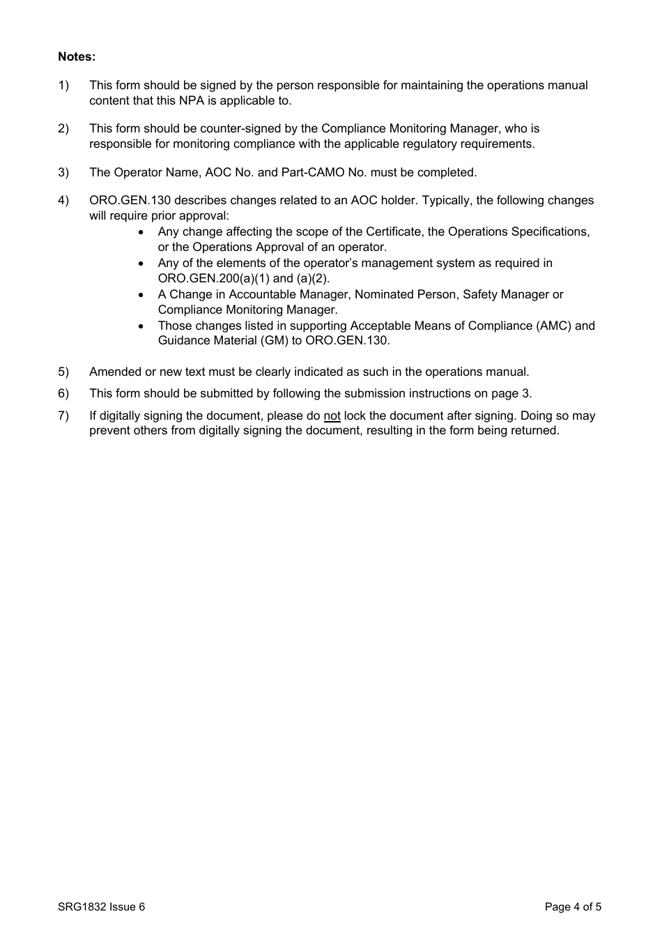 Form SRG1832 Aoc / Paoc Operations Manual Notice of Proposed Amendment (Npa) - United Kingdom, Page 4
