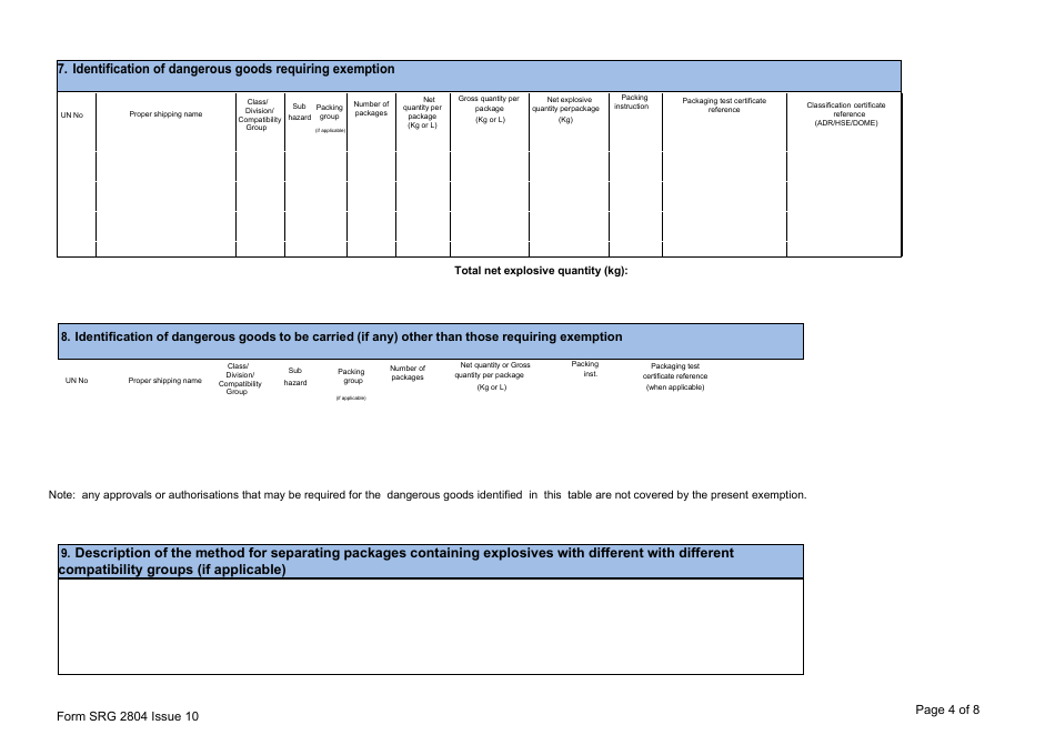 Form SRG2804 Application to Carry Class 1 Dangerous Goods - United Kingdom, Page 4
