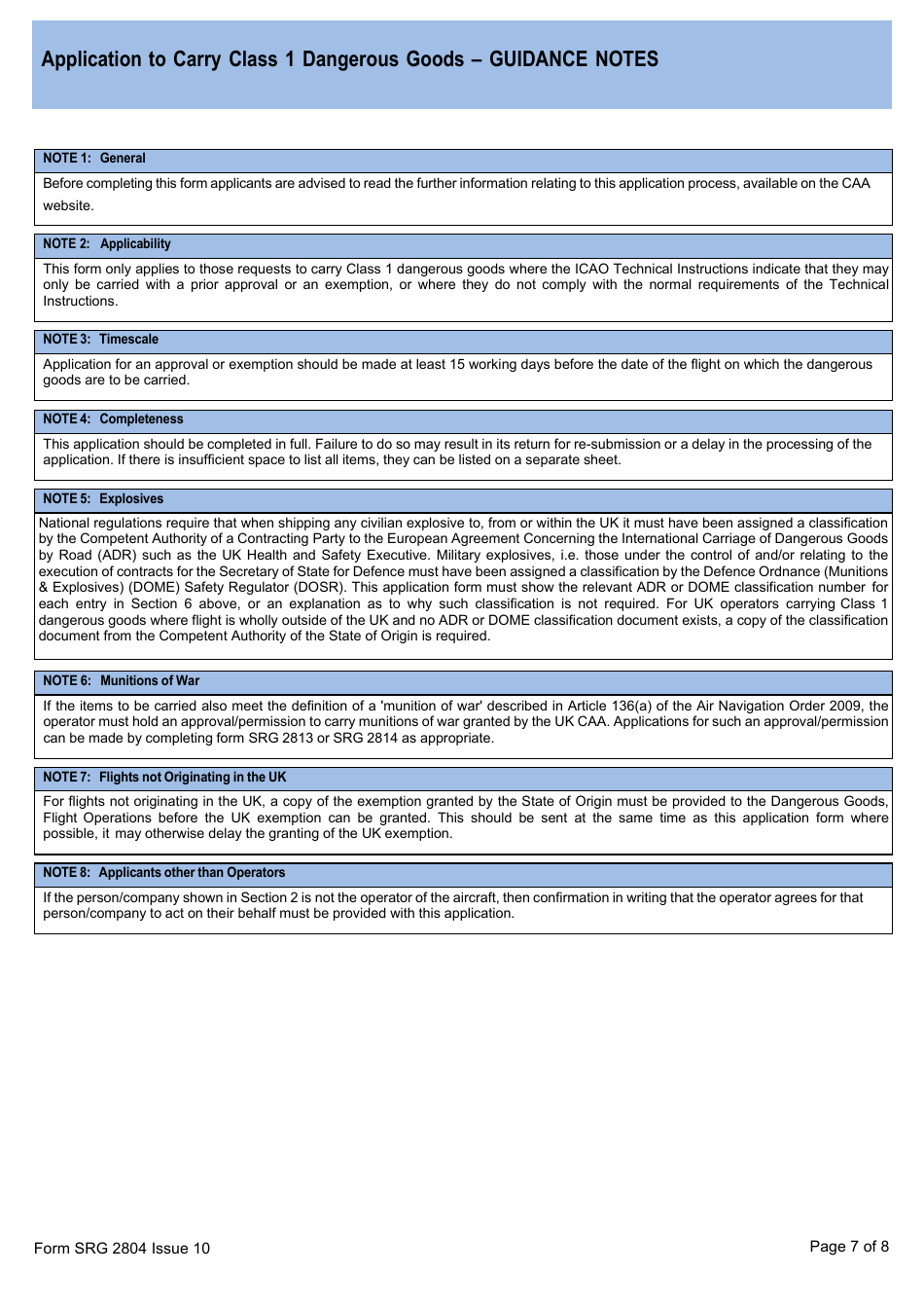 Form SRG2804 Application to Carry Class 1 Dangerous Goods - United Kingdom, Page 7