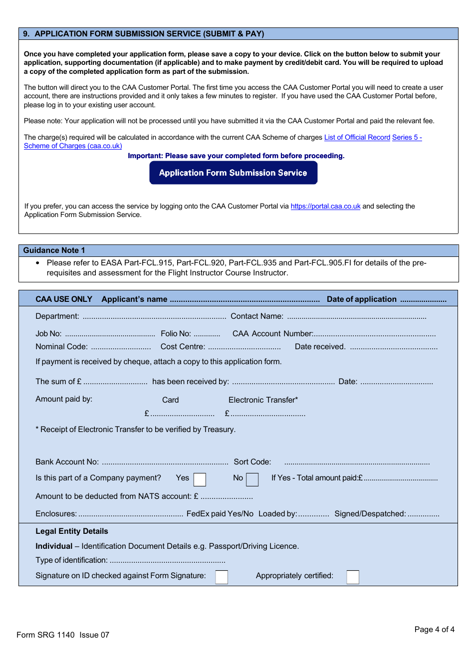 Form SRG1140 Application for Qualification as a Flight Instructor Course Instructor (Aeroplanes, Helicopters, Airships, Balloon and Sailplanes) Under Easa Aircrew Regulation Part-Fcl.905.fi(I) - United Kingdom, Page 4