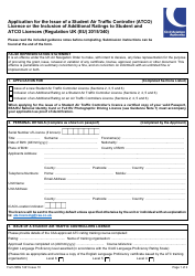 Form SRG1421 Application for the Issue of a Student Air Traffic Controller (Atco) Licence or the Inclusion of Additional Ratings to Student and Atco Licences (Regulation UK (Eu) 2015/340) - United Kingdom