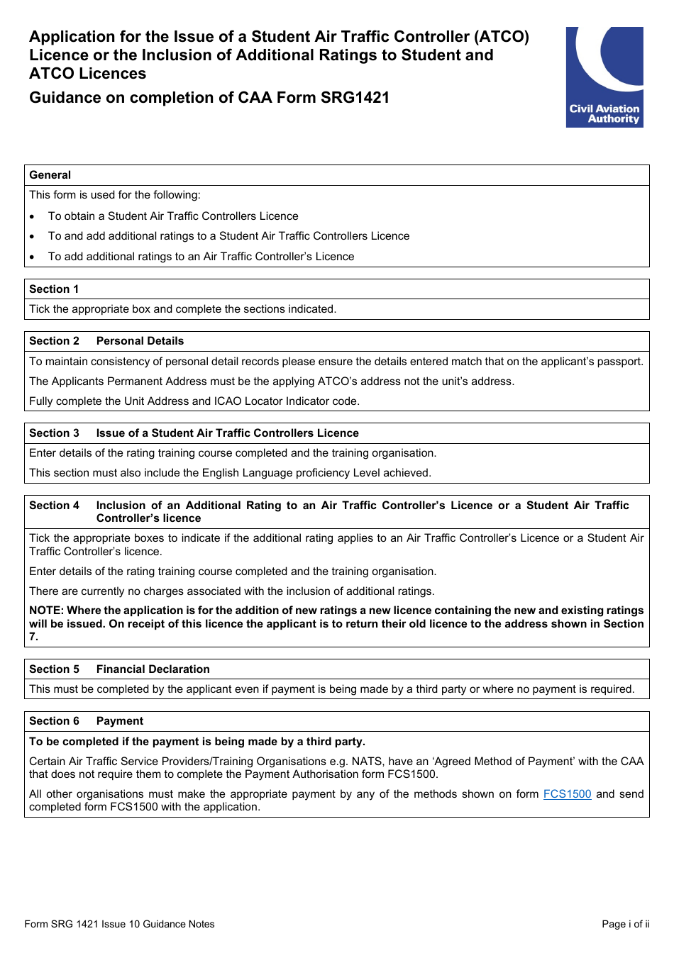Form SRG1421 Application for the Issue of a Student Air Traffic Controller (Atco) Licence or the Inclusion of Additional Ratings to Student and Atco Licences (Regulation UK (Eu) 2015 / 340) - United Kingdom, Page 3