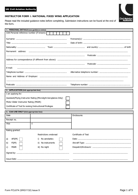 Instructor Form I (SRG1132; FCL674)  Printable Pdf