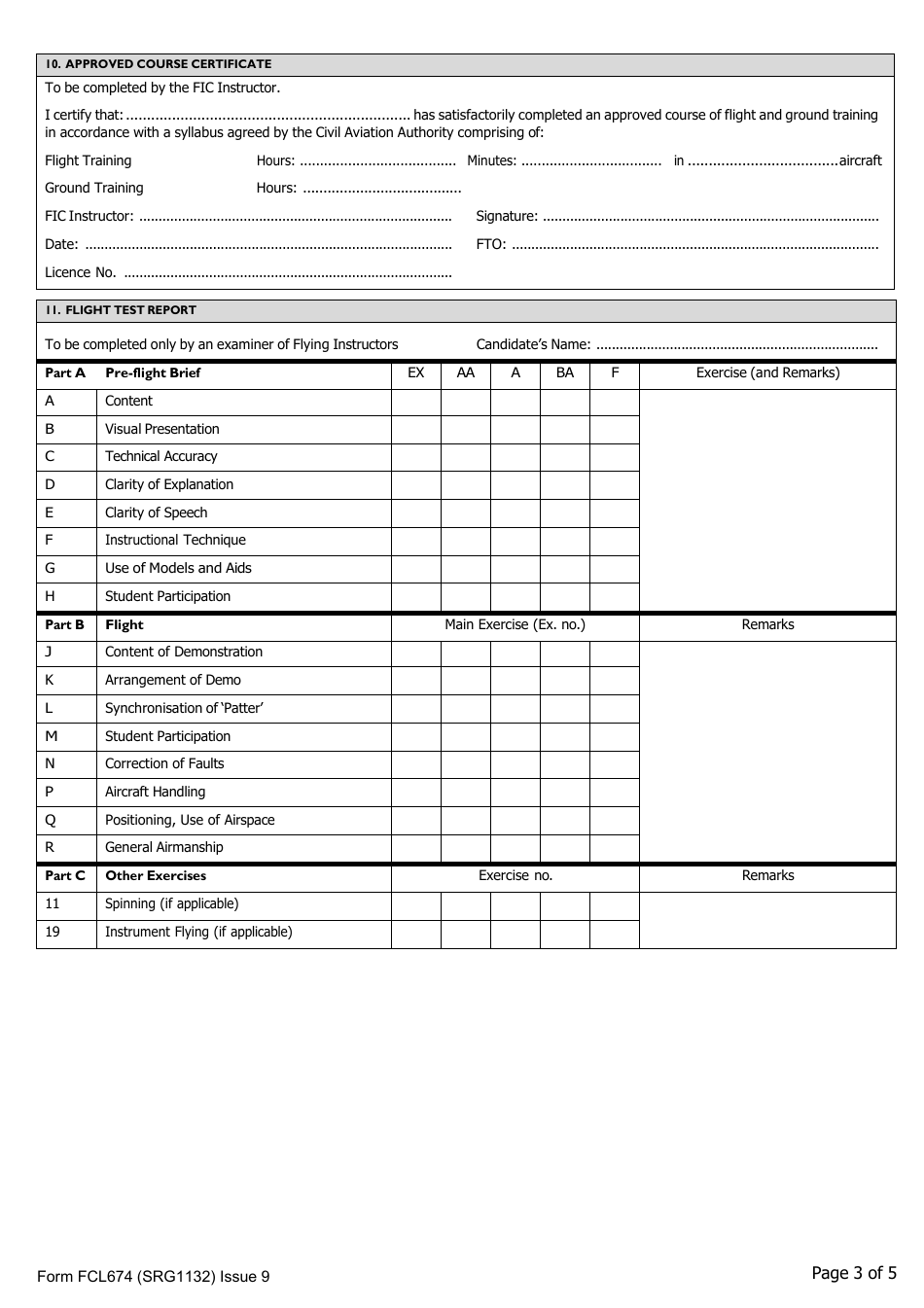 Instructor Form I (SRG1132; FCL674) National Fixed Wing Application - United Kingdom, Page 3