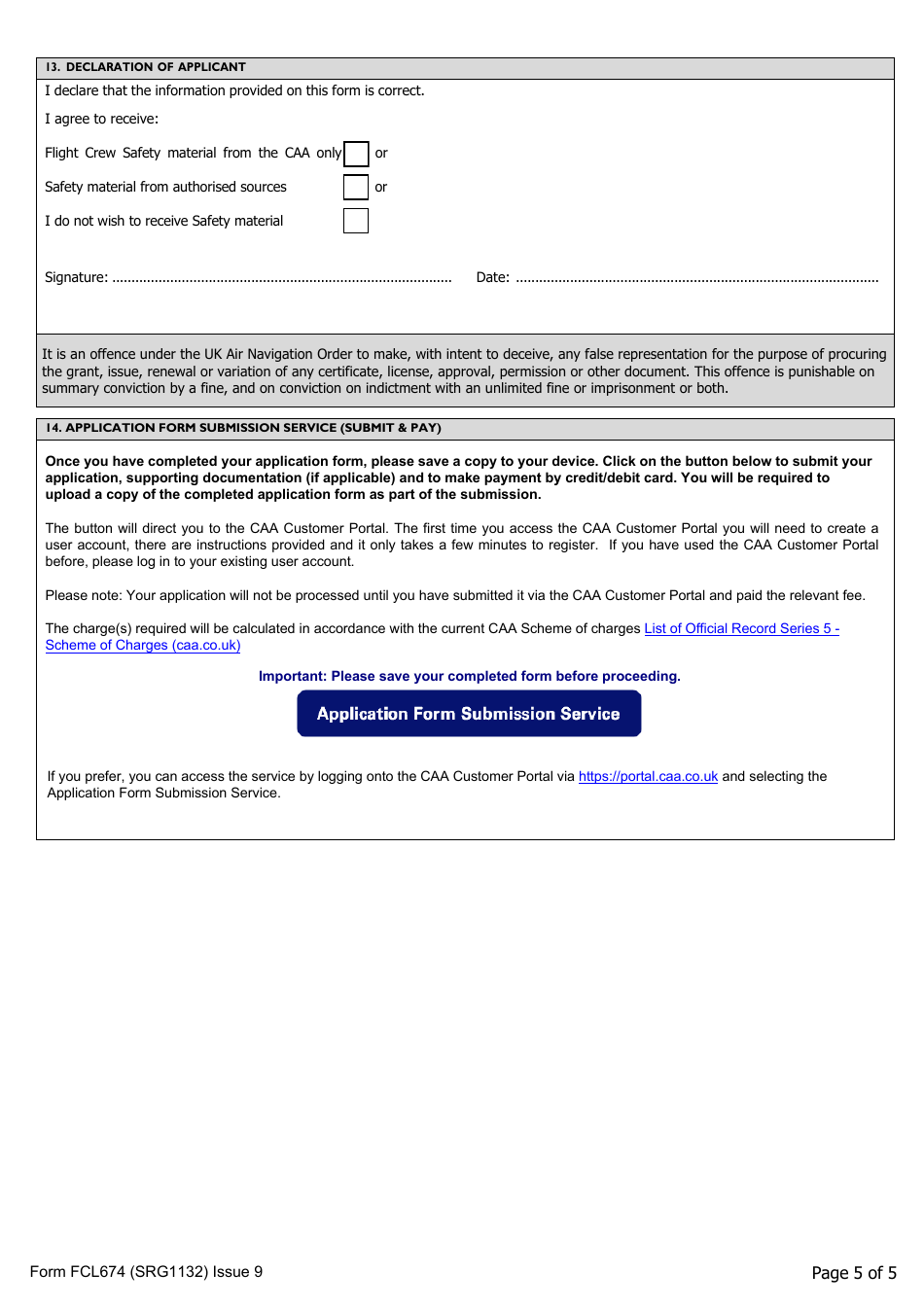 Instructor Form I (SRG1132; FCL674) National Fixed Wing Application - United Kingdom, Page 5