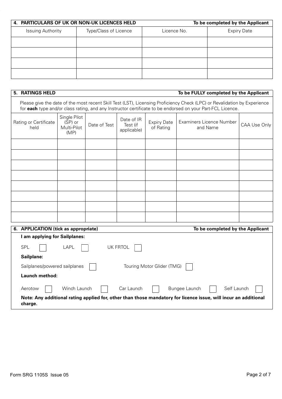 Form SRG1105S Sailplane - Application for Part-Fcl Sailplane Pilot Licence and Light Aircraft Pilot Licence - United Kingdom, Page 2