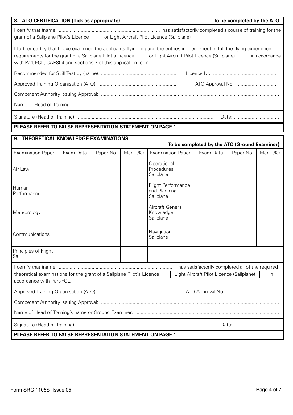 Form SRG1105S Sailplane - Application for Part-Fcl Sailplane Pilot Licence and Light Aircraft Pilot Licence - United Kingdom, Page 4