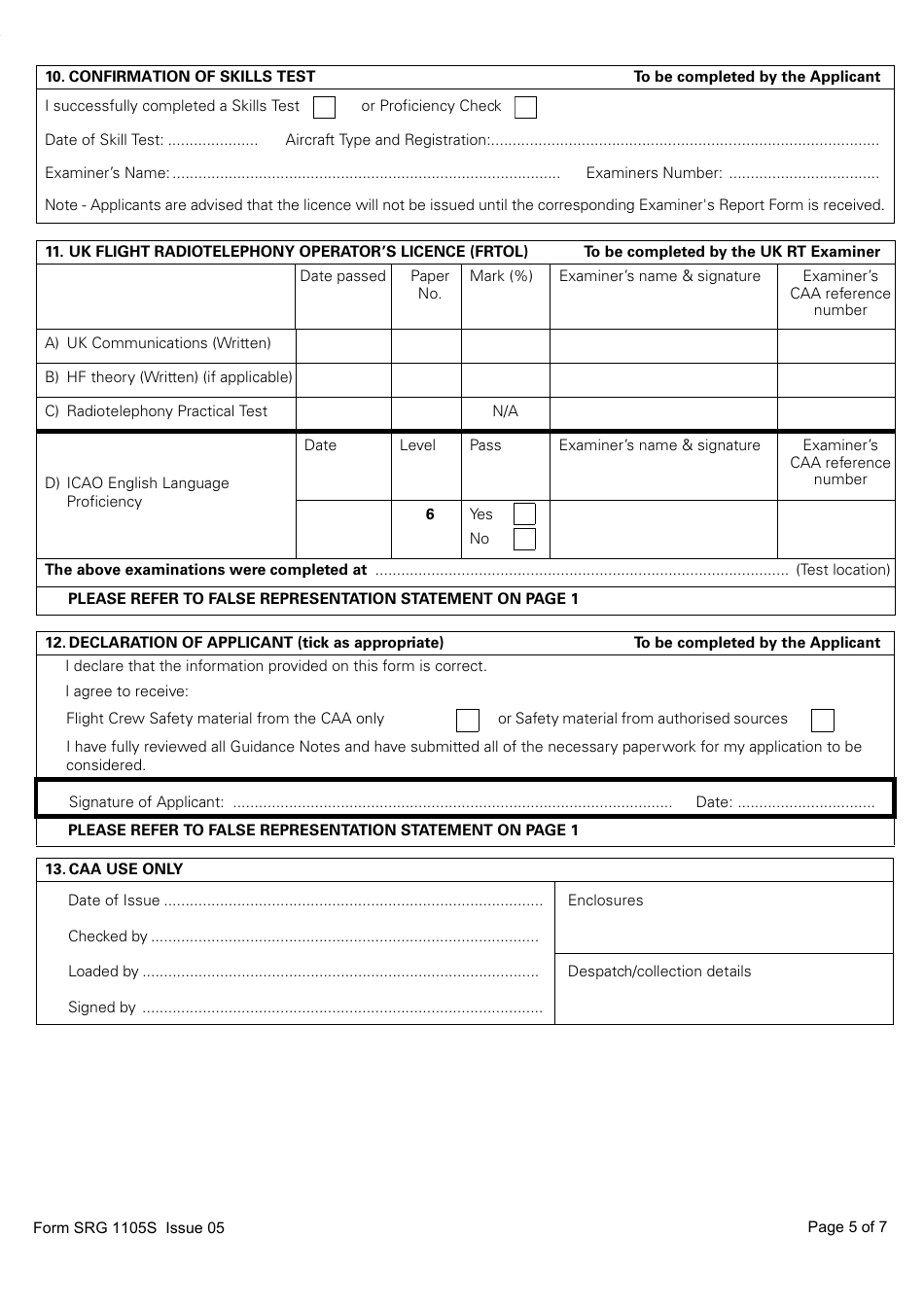 Form SRG1105S Sailplane - Application for Part-Fcl Sailplane Pilot Licence and Light Aircraft Pilot Licence - United Kingdom, Page 5